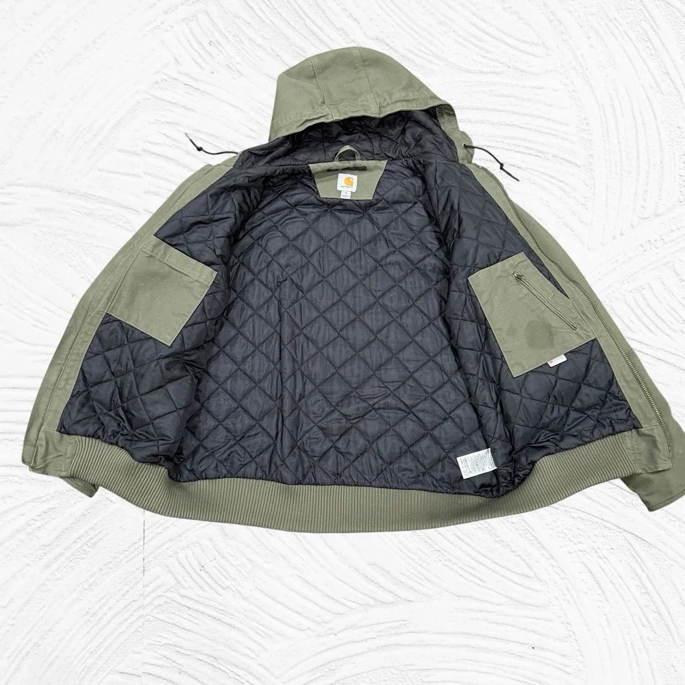 Carhartt Coat Jacket Green Duck Canvas Hooded Insulated Quilted 104050 MOS XL